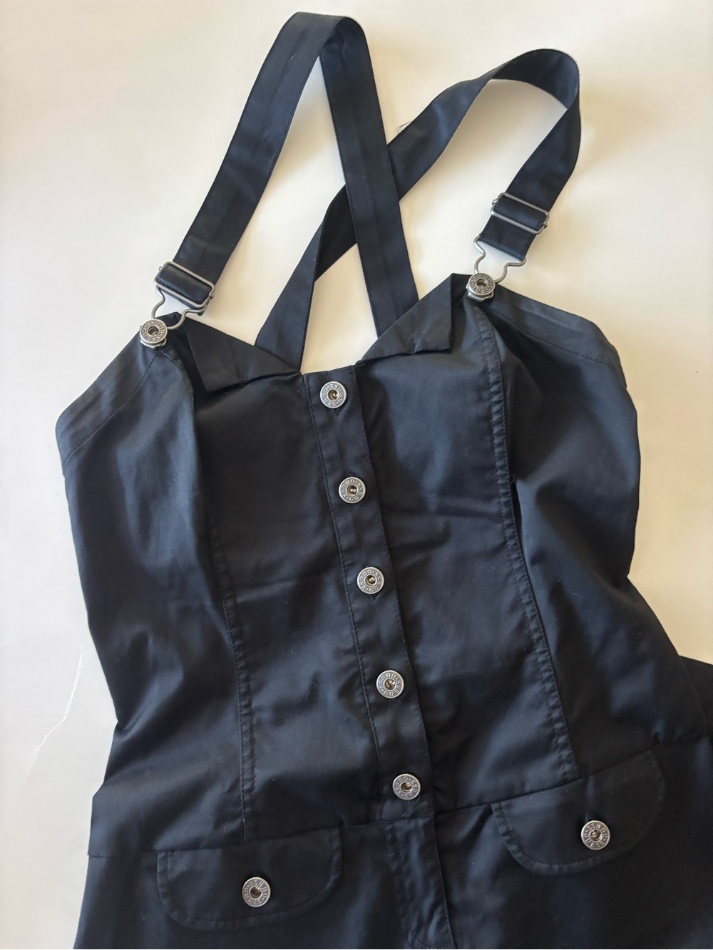 Guess Black Button-Front Suspender Romper